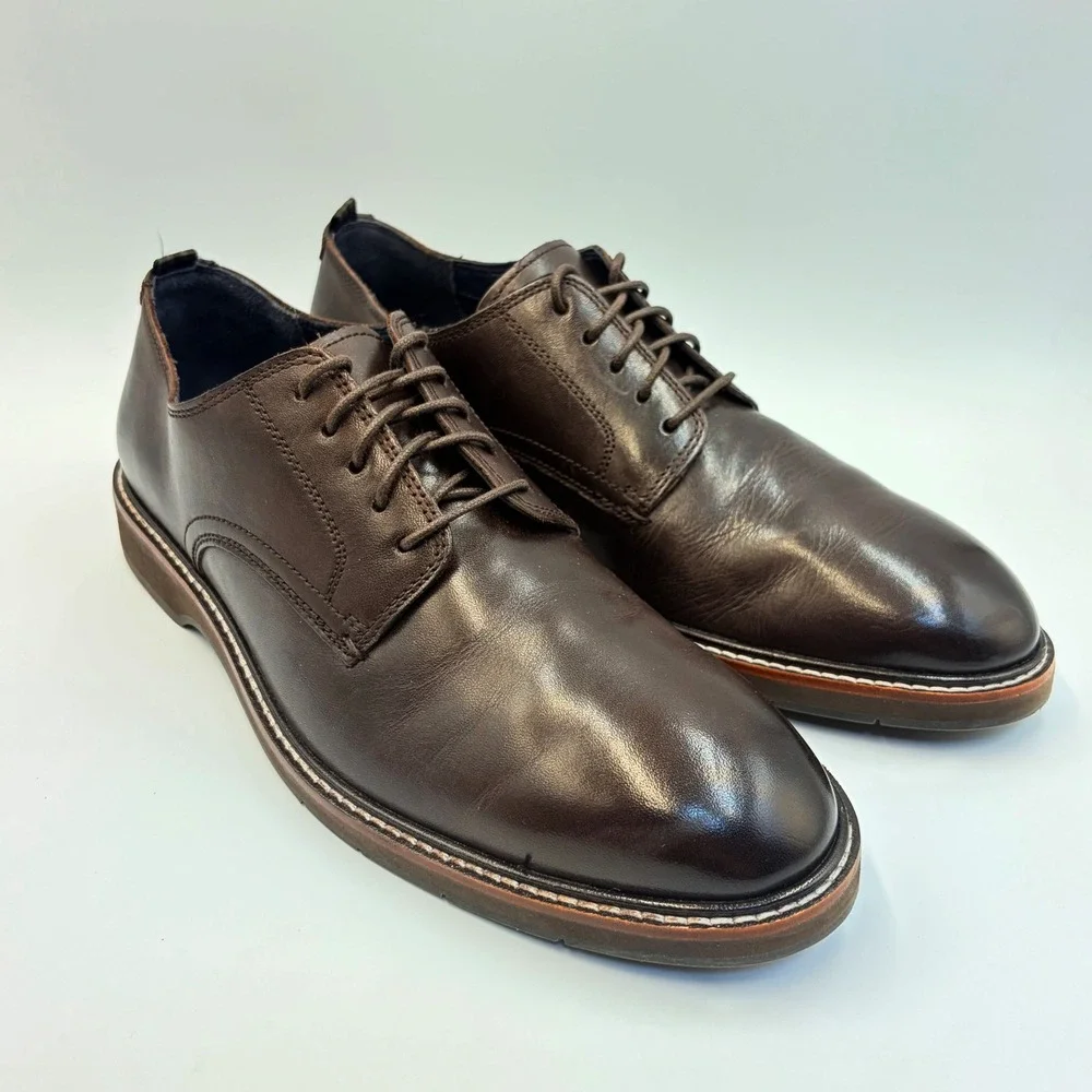 Cole Haan Mens 9.5 Grand.360 Brown Leather Derby Oxford Dress Shoes C30692 Comfy